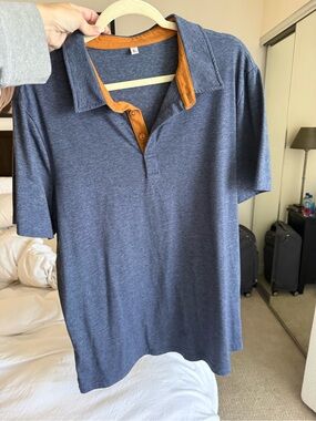 Source Unknown Blue Polo with Tan Contrast Trim